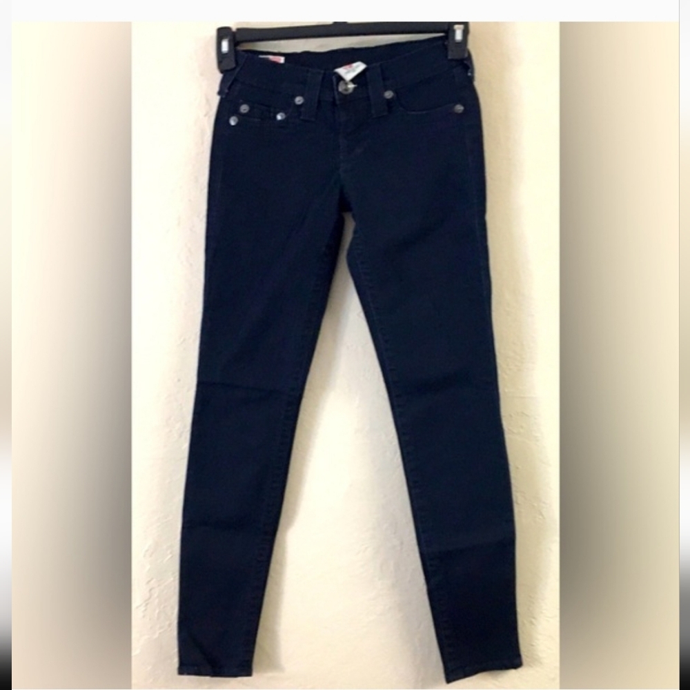True Religion Low Rise Skinny Jeans 25 Dark Blue Casual Stretch Denim